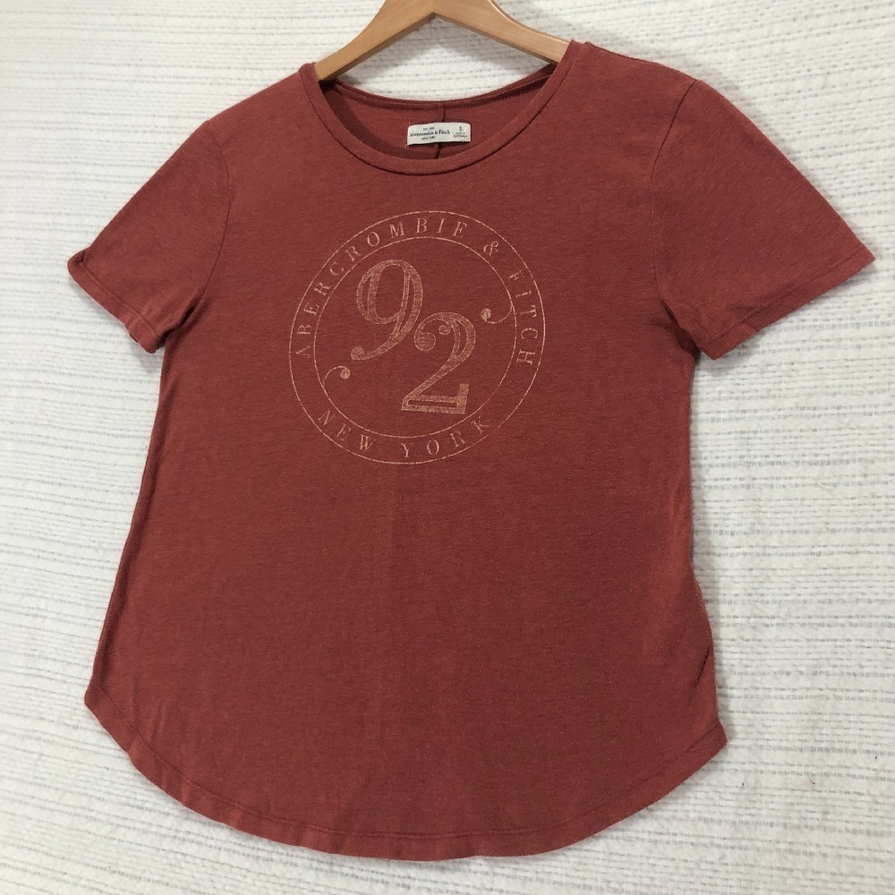 Abercrombie & Fitch Graphic T-Shirt Crew Neck Casual Top Rust Red Size S